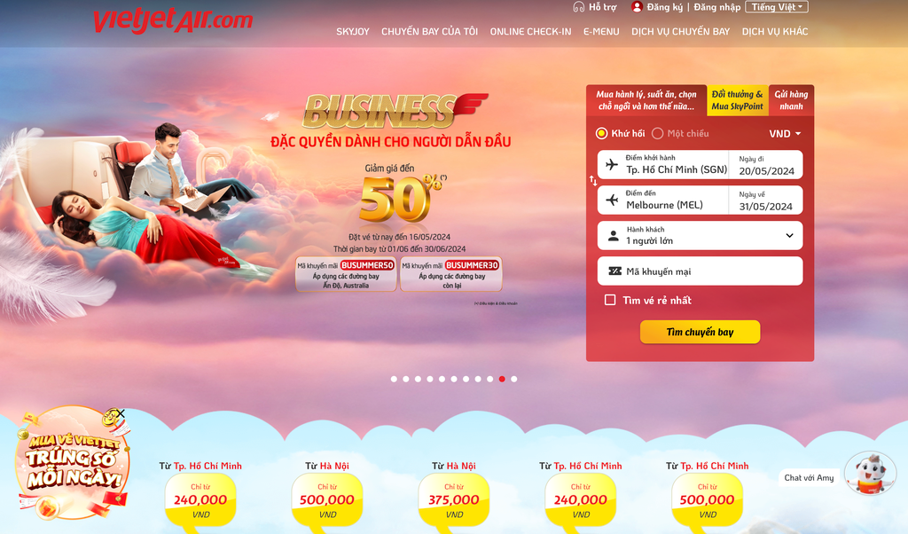 Đặt vé Business của Vietjet