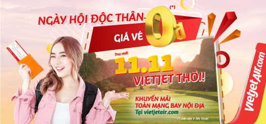 Ngày Hội Độc Thân – Giá Vé 0đ – Vietjet Thôi!