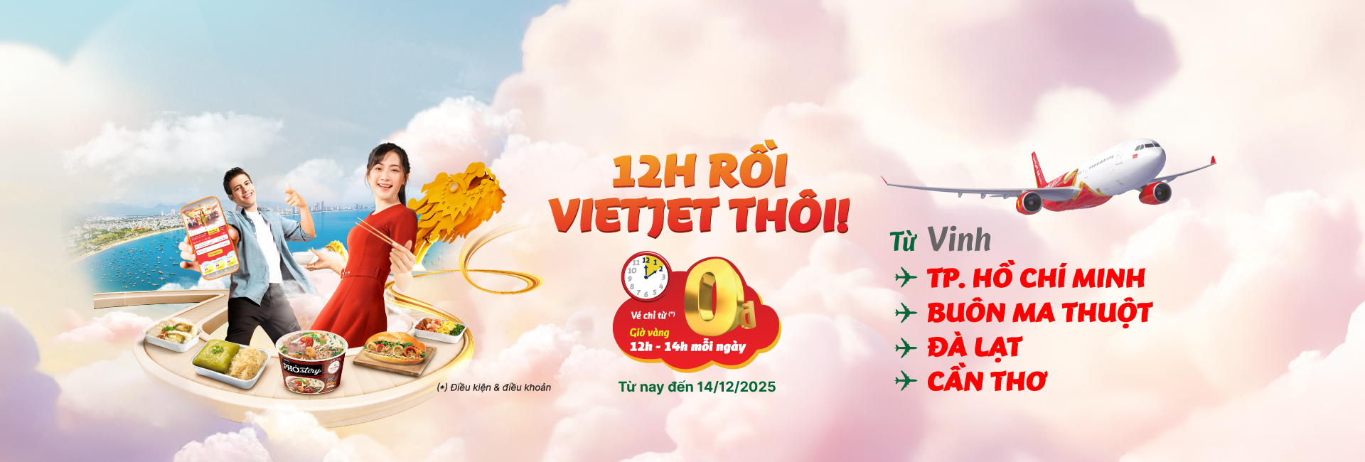Vietjet mở bán vé 0 đồng đi và đến Vinh