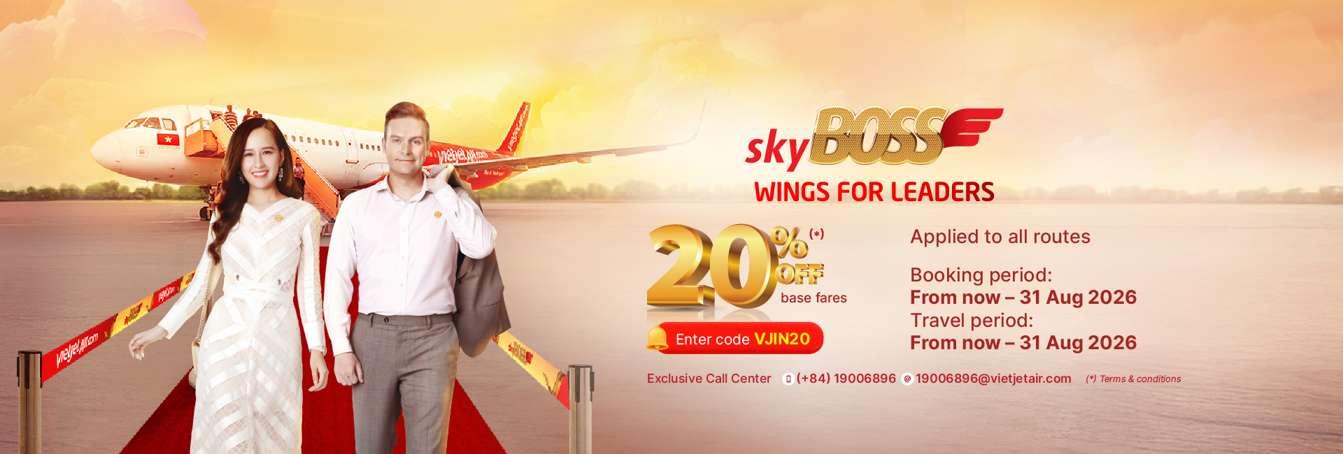 20% off for Deluxe - SkyBoss - Business Class, from now to August 31st, 2026