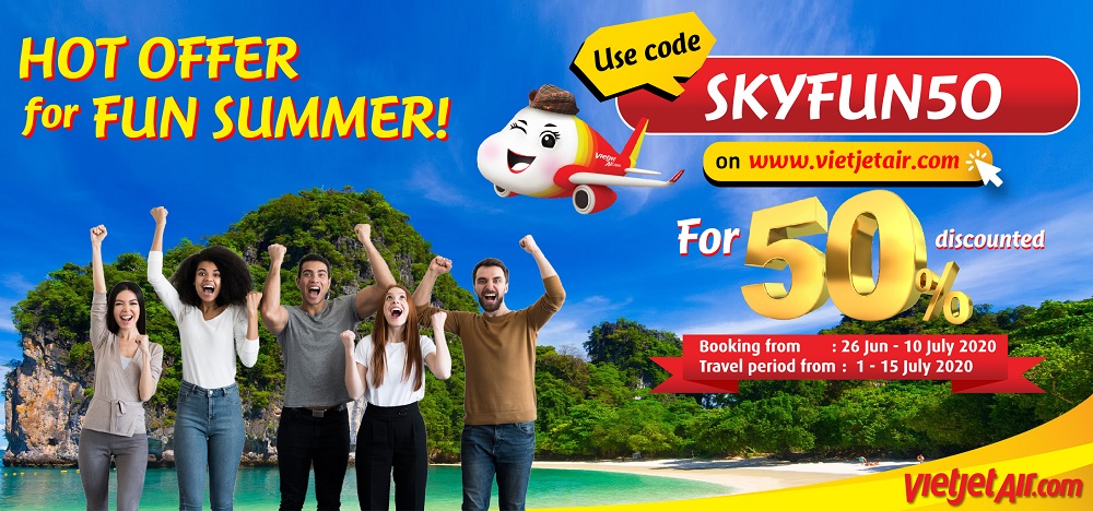 โค้ดส่วนลด ‘SkyFun50’ จองตั๋วไทยเวียตเจ็ทได้ในราคาครึ่งเดียว