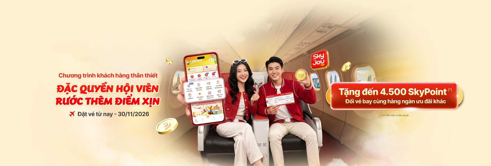 Tặng thêm điểm SkyPoint khi mua vé máy bay Vietjet