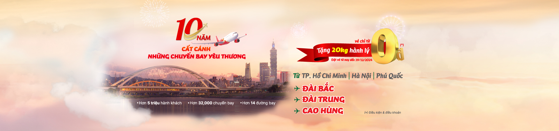 Miễn phí 20kg hành lý ký gửi - Kỷ niệm 10 năm Đài Loan