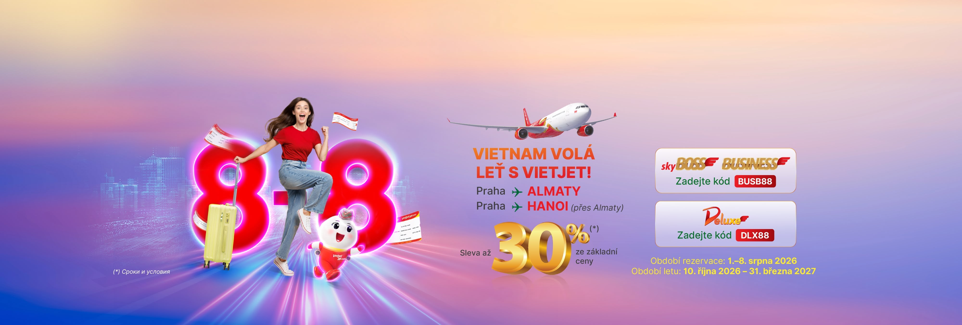 LEŤTE ZA SVOU VÁŠNÍ S VIETJET – SLEVA AŽ 30 % NA TŘÍDY SKYBOSS, BUSINESS A DELUXE (1.–8. srpna 2026)