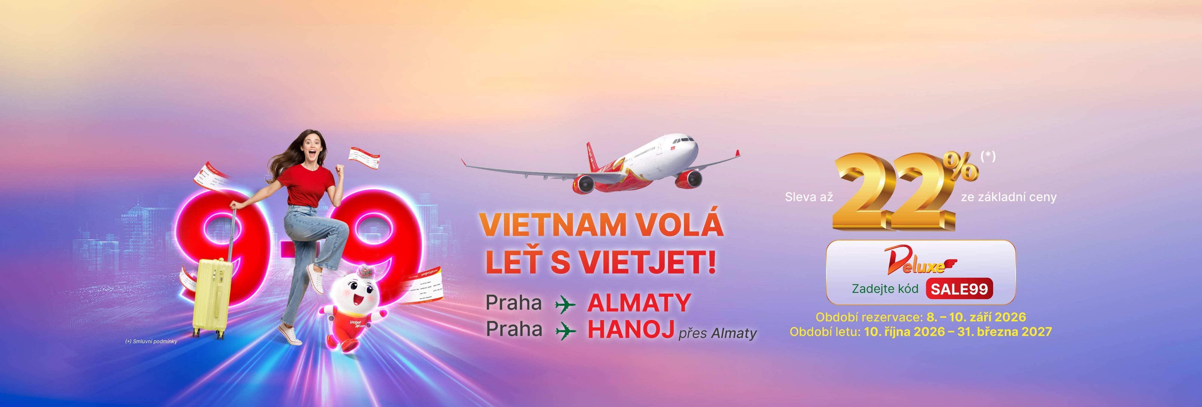 DVOJITÝ DEN - SUPER VÝPRODEJ. LEŤME S VIETJET – SLEVA AŽ 22 % NA TŘÍDU DELUXE (8.–10. září 2026)