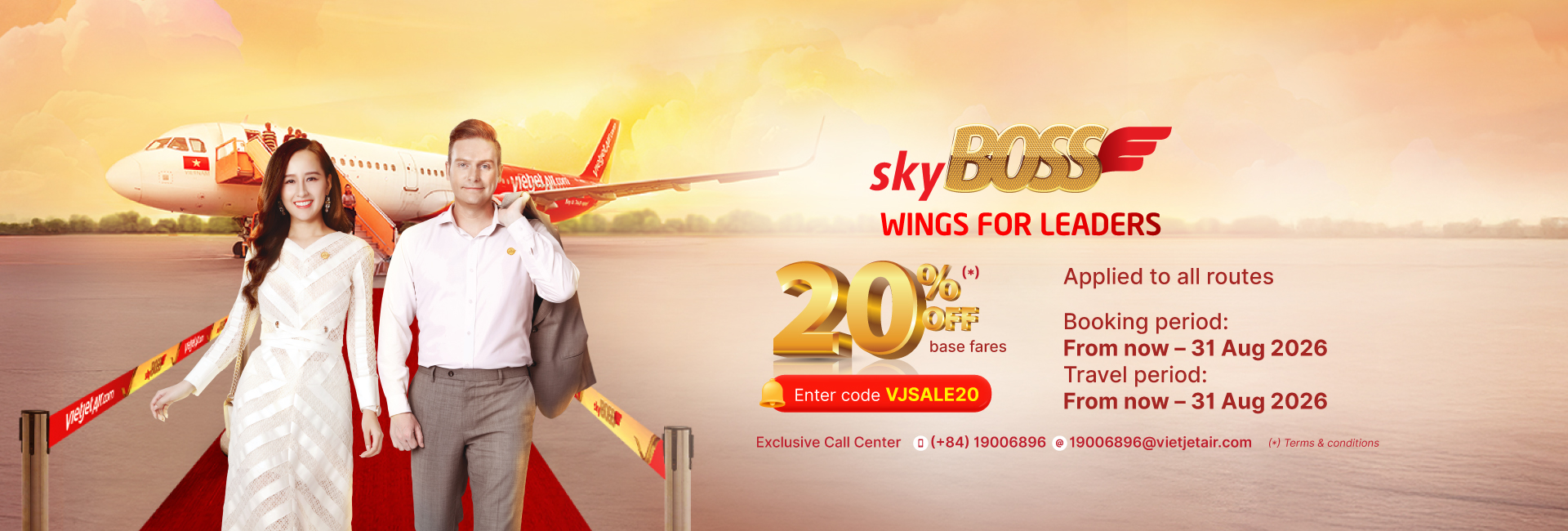 Promotion: 20% off for Deluxe - SkyBoss - Business Class, from now to 23:00 August 31st, 2026