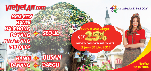 Enjoy flying Vietjet - Get 25% discount on Everland tickets