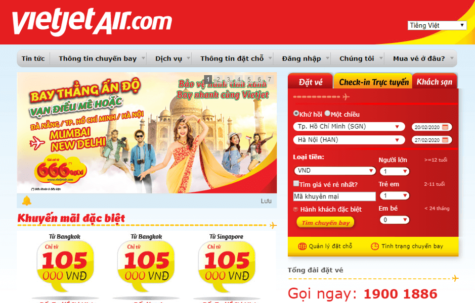 Hướng Dẫn Đặt Chỗ Trực Tuyến Qua Website Vietjetair.com