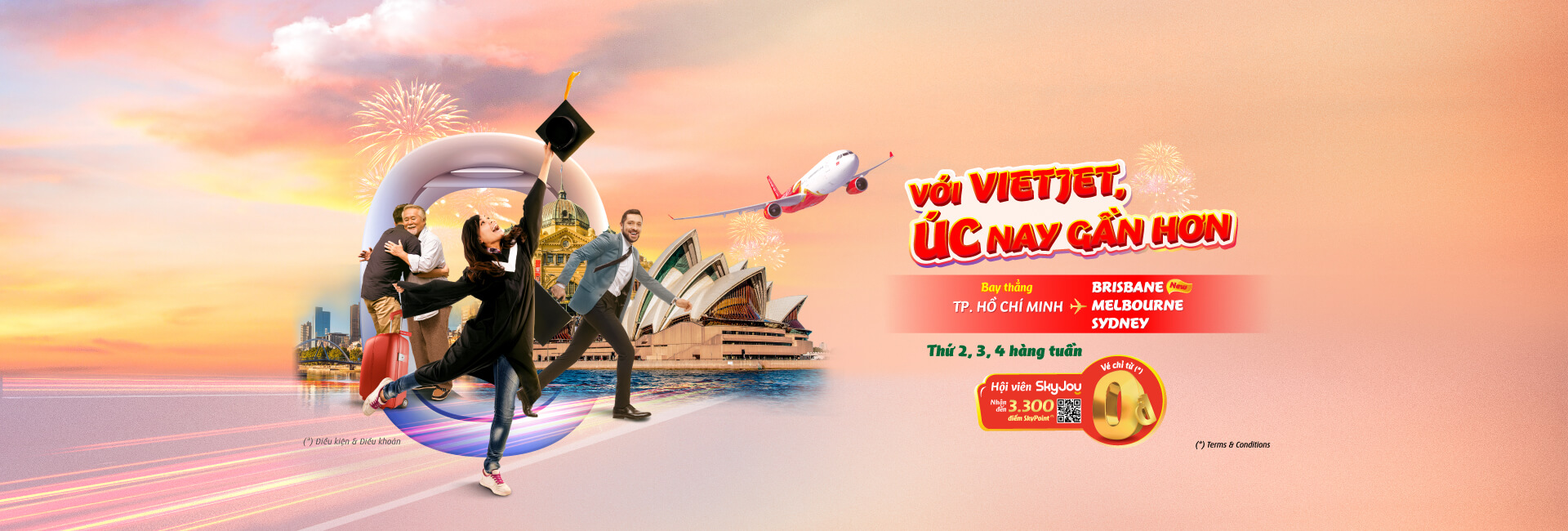 Bay Úc 0đ, Săn khuyến mãi Thứ Hai, Ba, Tư mỗi tuần cùng Vietjet