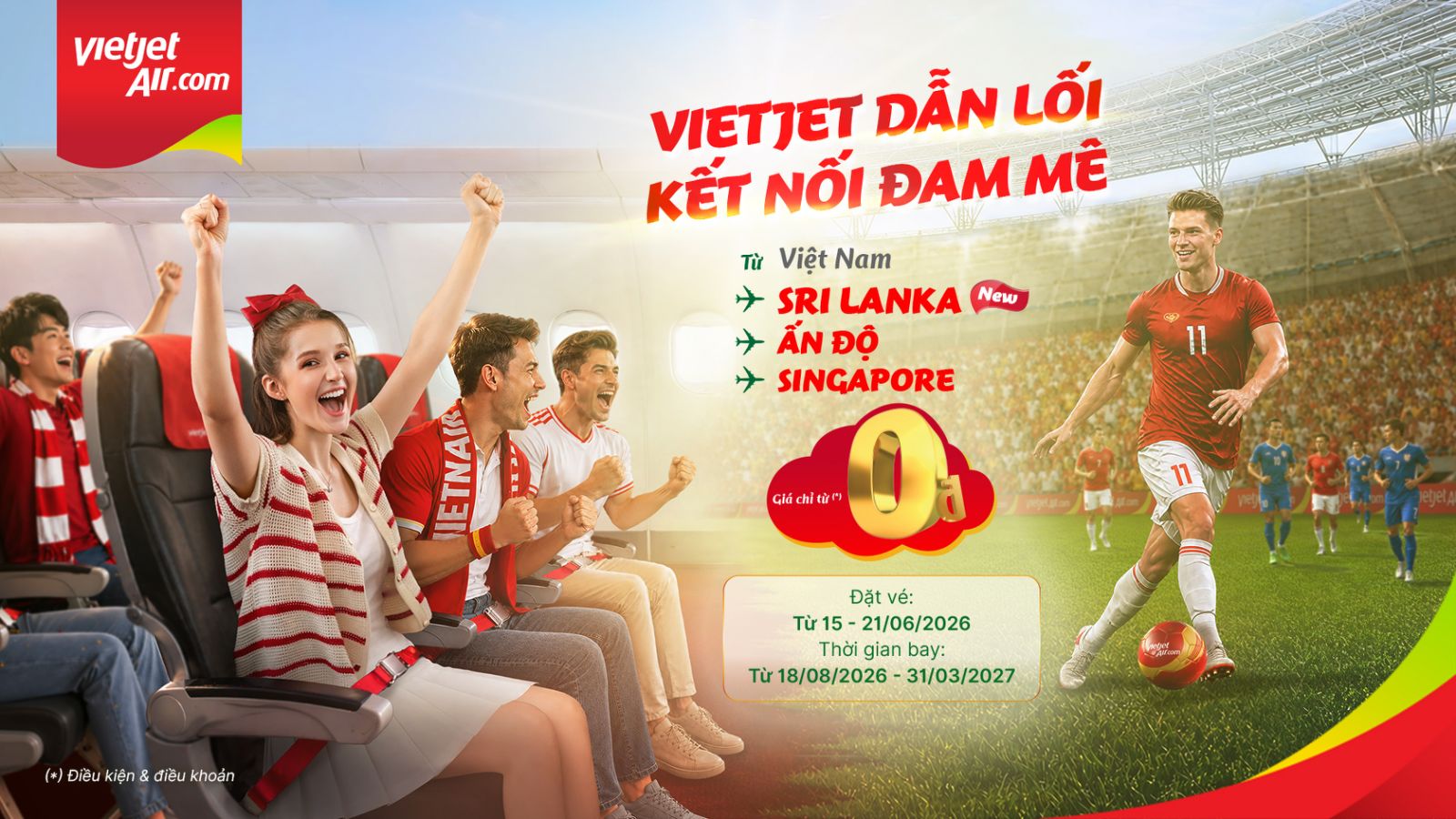 Vietjet mở bán 40.000 vé Eco giá từ 0 đồng trên đường bay  TP.HCM – Colombo (Sri Lanka)
