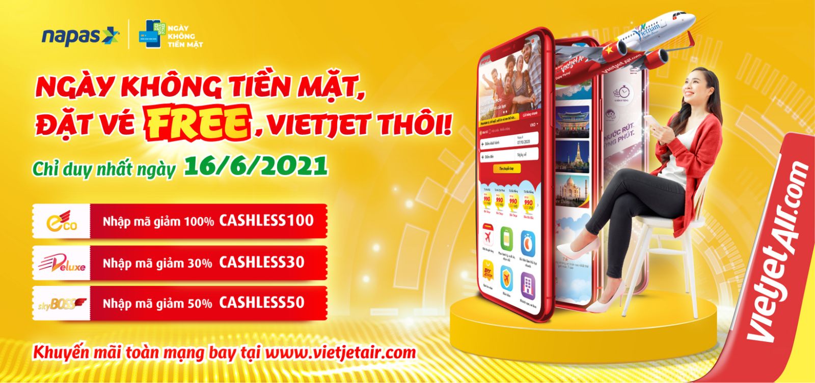 Ngày không tiền mặt, đặt vé free, Vietjet thôi!