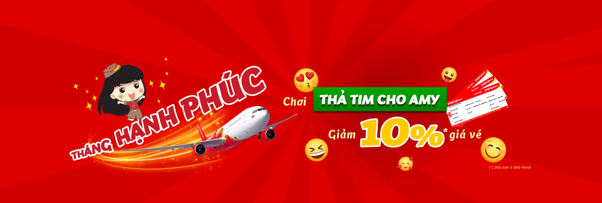 Hạnh phúc là được Bay với ưu đãi giảm 10%! Vietjet thôi!