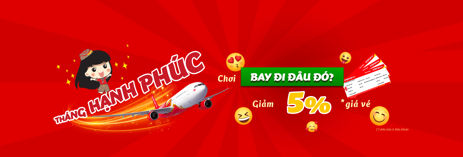 Hạnh phúc là được Bay với ưu đãi giảm 5%! Vietjet thôi!