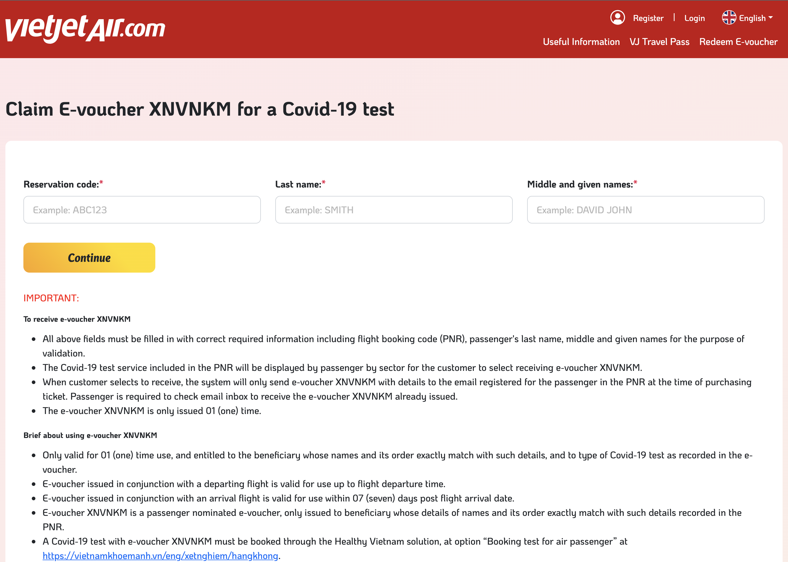 Instructions for Covid19 testing voucher Vietjet Air