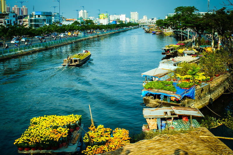 Chợ nổi hoa Bình Đông dọc kênh Tàu Hủ - TP.HCM