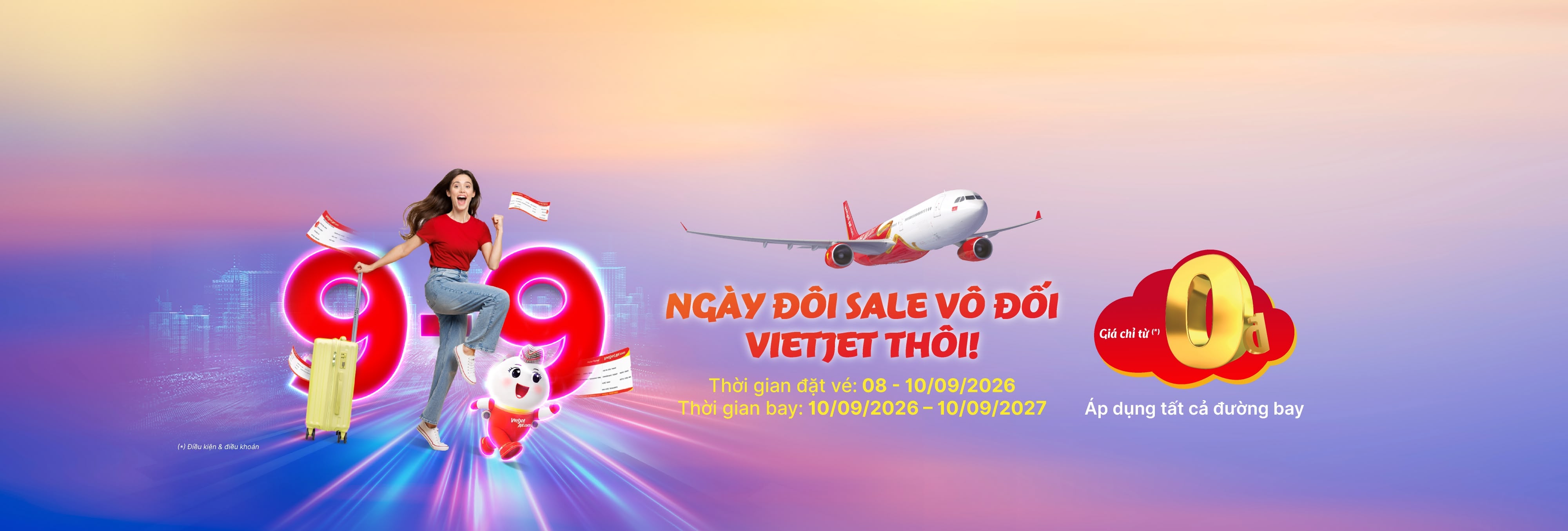 Ngày đôi Sale vô đối, Vietjet thôi! Vé chỉ từ 0 đồng (8-10/9/2026)