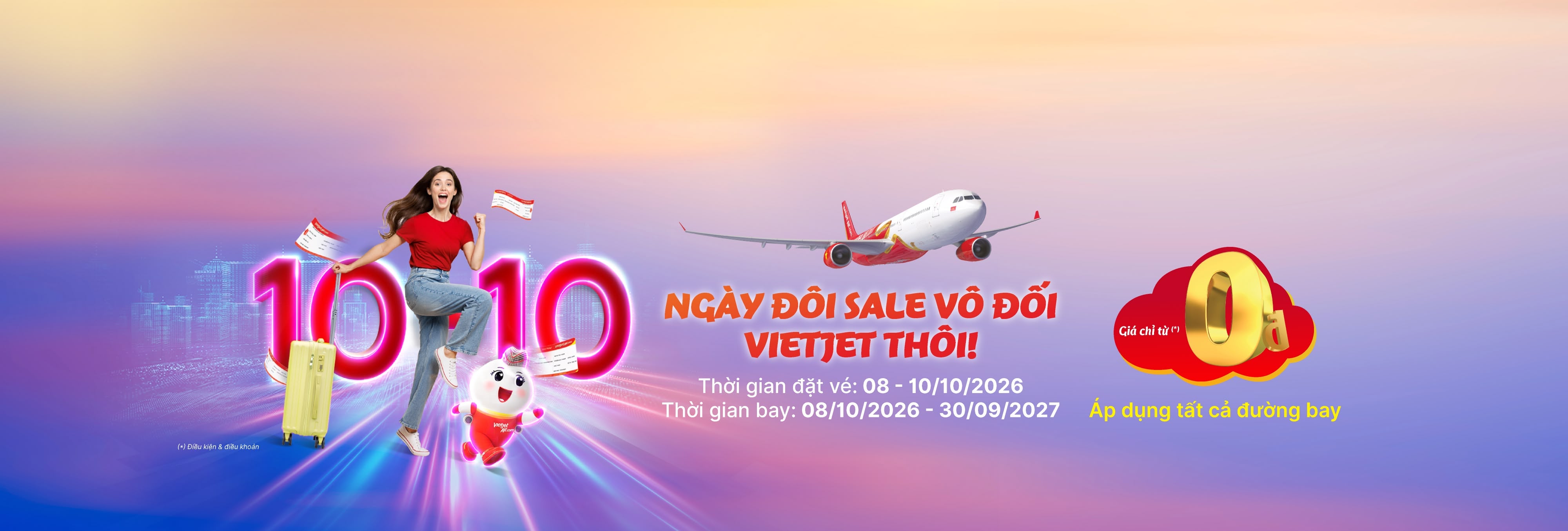 Ngày đôi Sale vô đối, Vietjet thôi! Vé chỉ từ 0 đồng (8-10/10/2026)